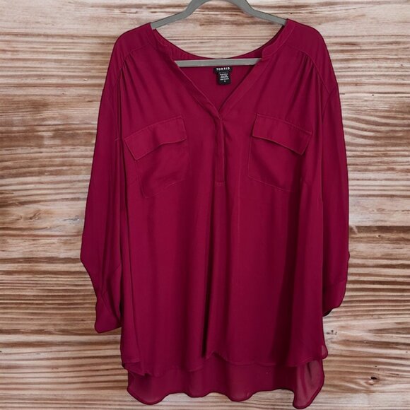Torrid Georgette Pullover Blouse Beet Red - Size 4 - Picture 3 of 5